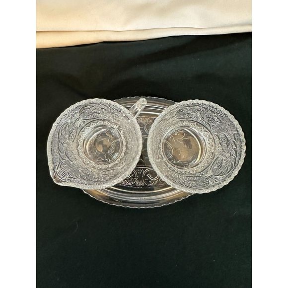 DUNCAN MILLER Sugar Cream Coffee Tea Set Tray Vintage Retro Glass MANGANESE - Picture 9 of 16